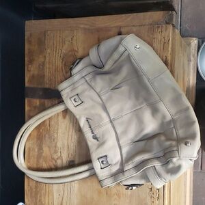 B Makowsky Taupe Leather Handbag